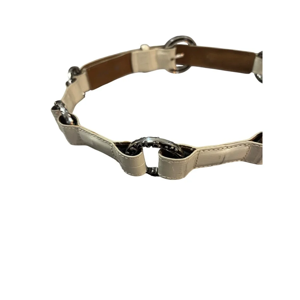 Brighton White‎ Croc Embossed Leather Link Belt Silver Ornate Buckle Size 34